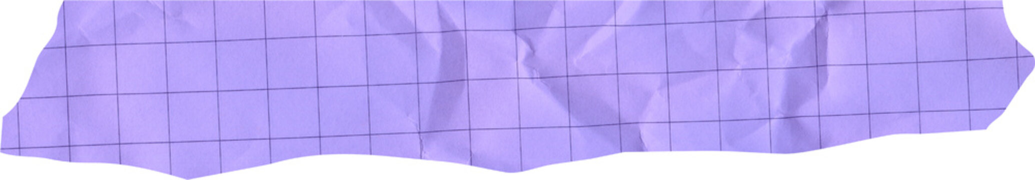 Purple Crumpled Graph Paper Strip with Black Grid Lines Aesthetic Lavender Paper Scrap for Scrapbooking and Graphic Design Elements