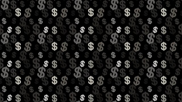 Seamless Pattern of Floating Silver Dollar Currency Signs on Dark Background