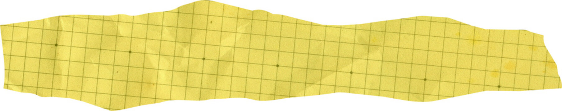 Yellow Torn Grid Paper Strip Crumpled Graph Paper Scrap with Ragged Edges for Scrapbooking Junk Journal and Note Element