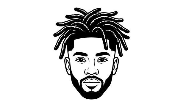 Stylish Young Man with Dreadlock Fade Hairstyle and Beard in Bold Modern Black and White Portrait Illustration Design