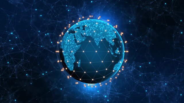 High technology globe visualizing worldwide digital connections, international communications and global information infrastructure for business, , science, innovation and internet concepts.