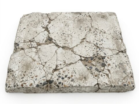 Concrete pavement fractures, surface inspection concept, isolated on white background 