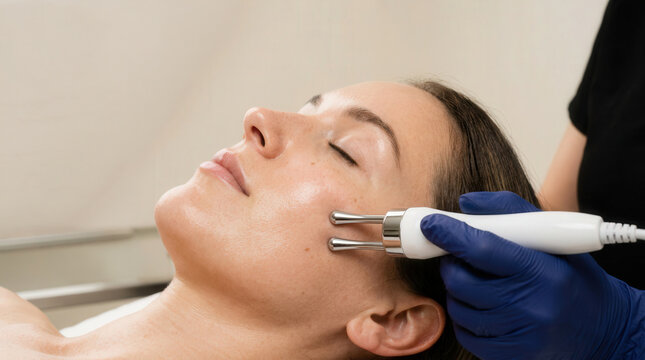 Microcurrent facial treatment procedure modern aesthetic clinic skincare spa marketing photo
