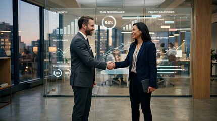 Fototapeta premium Professional business people shaking hands in a modern office.