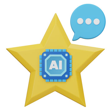 3D rendering of yellow star with AI chip icon for smart recommendation system