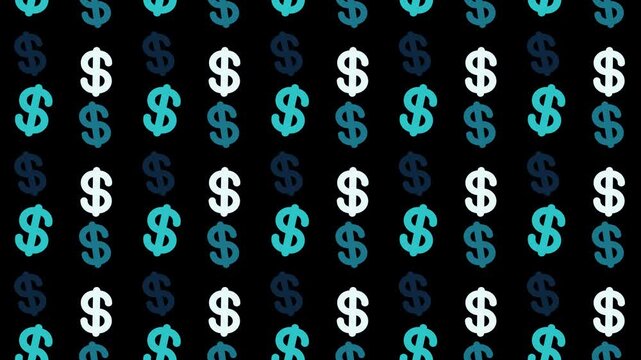 Seamless Grid Pattern of Multiple Colorful Dollar Sign Icons on Black