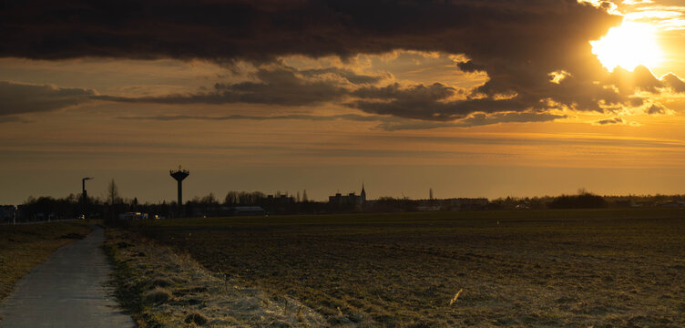 beutiful spring sunset with dark clouds