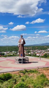 Saint Antony Statue In Barbalha Ceara Brazil. Breathtaking Aerial View Of Famous Church In The City. Cities Of The World Landscape. Landmark Town. Barbalha Ceara.