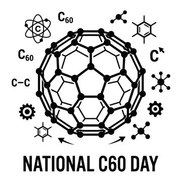 National c60 day illustration with buckminsterfullerene molecular structure and chemical formulas