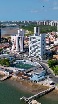 Aracaju Skyline In Aracaju Sergipe Brazil. Aerial View Of A High-Rise Buildings And Traffic Showcasing Urban Life. Bay Water Landscape. Landmark Beach. Aracaju Sergipe.