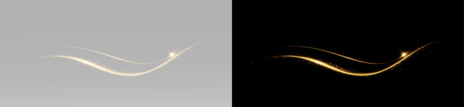 Smooth golden energy wave with glowing flowing lines and elegant luminous curves forming a refined abstract decorative composition