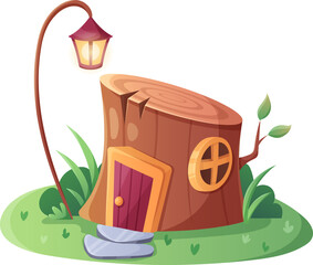 Naklejka premium Tree Stump Fairy Elf House