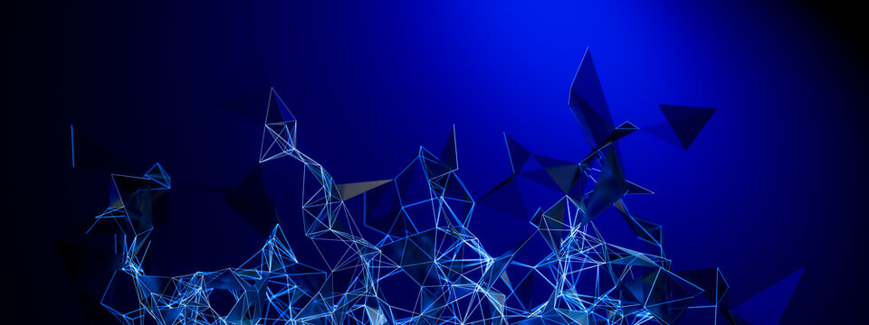 3D Digital Mesh Connection Blue Background