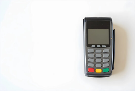 Payment terminal for retail transactions, point of sale technology, and secure credit card processing on white background