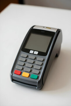 Contactless payment terminal for modern retail and financial transactions, point of sale device on white background