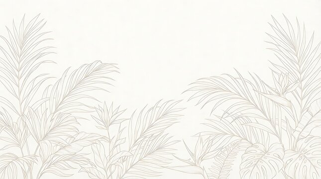 Exotic tropical palm leaves botanical illustration border on a light background. Excellent for summer event banners and tropical design projects.