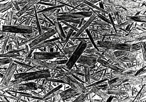 Black and white oriented strand board OSB wood texture background pattern