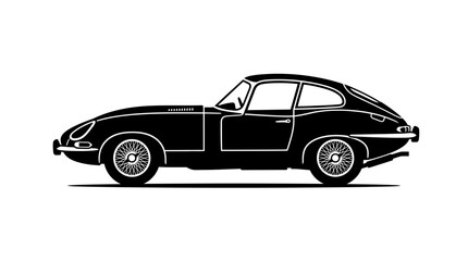 Naklejka premium Black silhouette of a vintage sports car on a white background.