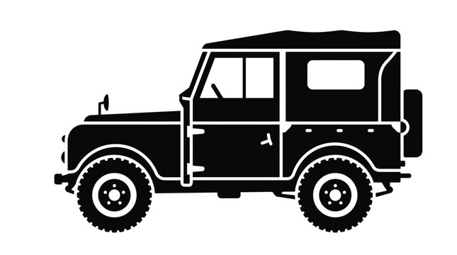 Vintage off-road 4x4 vehicle black silhouette vector icon
