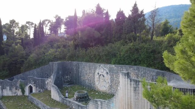 Aerial Footage of Partisan Memorial Cemetery, Mostar, Bosnia and Herzegovina