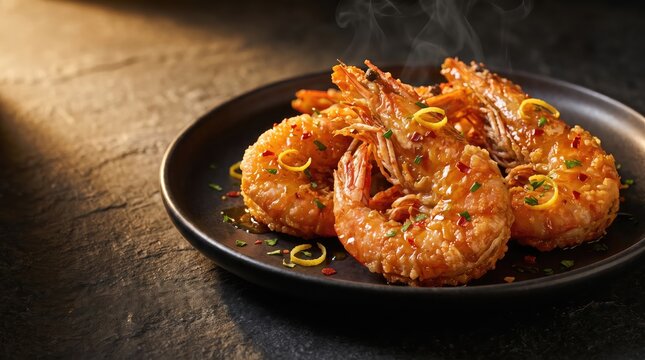 Crispy hot honey lemon king prawns, Sweet and spicy Dish