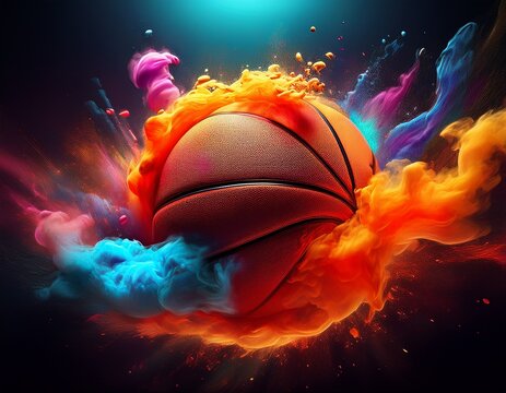 dynamic basketball motion with colorful smoke blast colorful basketball ball explosion