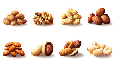 Obraz premium Premium mixed nuts isolated on white background, healthy snack assortment with almonds, cashews, walnuts.