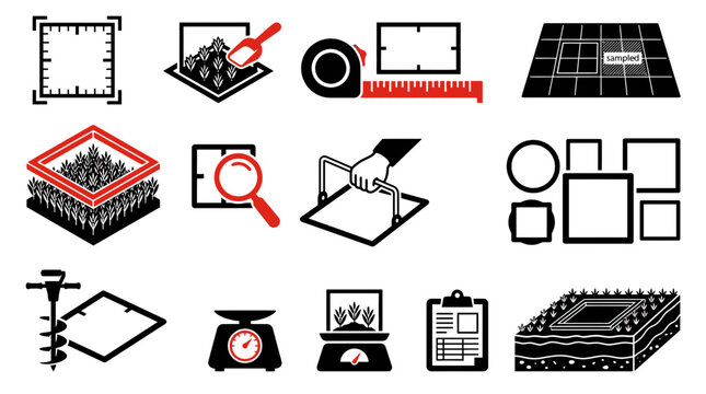 Agriculture and environmental soil sampling research vector icons set in flat style