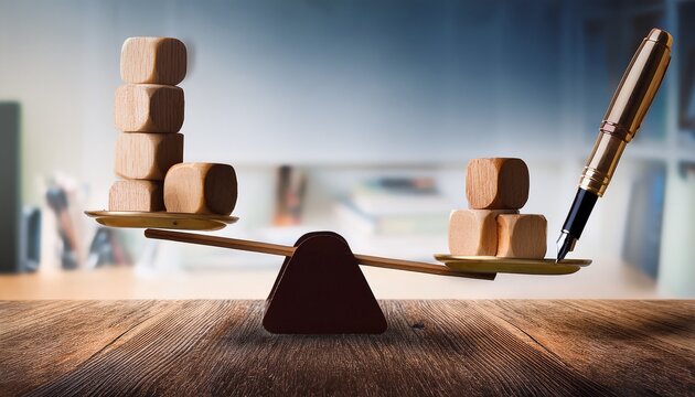finance debt income ratio balance scale hand pen wood
