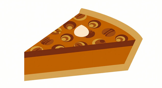 Slice of traditional pumpkin pie with pecans vector illustration isolated on white background