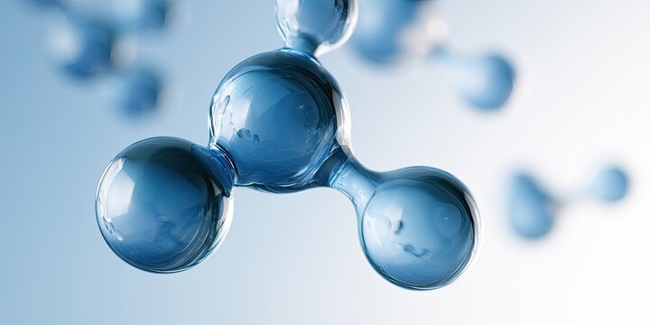 Abstract blue molecular structures with reflective surfaces