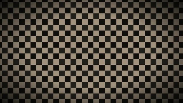 Classic checkered pattern background video loop with dark retro tones and subtle vignette effect