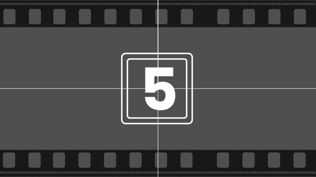 Counting from 10 seconds to 0 second movie countdown start intro background with vintage old film noise, ten seconds timer 4k old movie countdown video