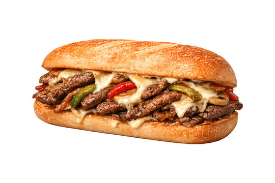 Gourmet Steak Sandwich with Grilled Beef, Cheese and Peppers Isolated Transparent Background