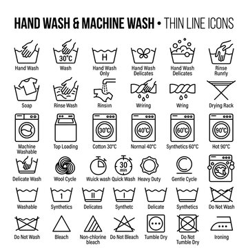 Hand Wash Machine Wash Icons Laundry Care Symbols Thin Line Icons Collection