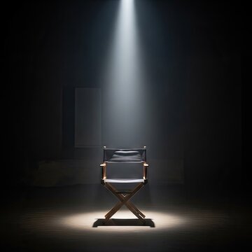 Front view of director chair under vertical spotlight