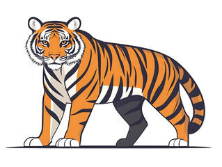 Fototapeta premium Tiger Flat Vector Illustration, Cute Wildlife Animal Cartoon Icon Isolated on White Background