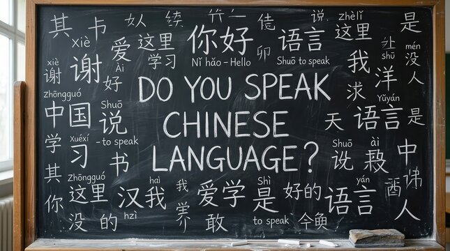 A captivating visual representation of chinese language learning featuring a chalkboard covered in characters and the question 'do you isolated on transparent background