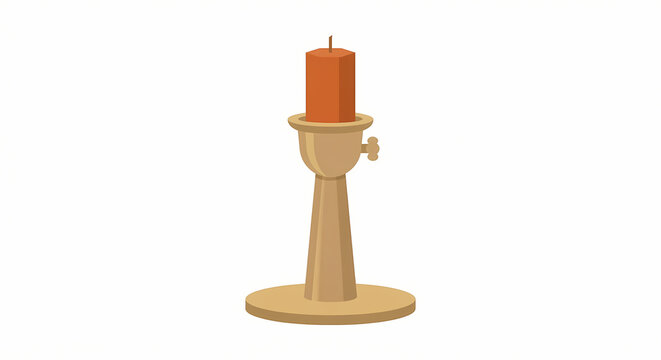 Cozy autumn candle in a vintage brass candlestick vector illustration isolated on white