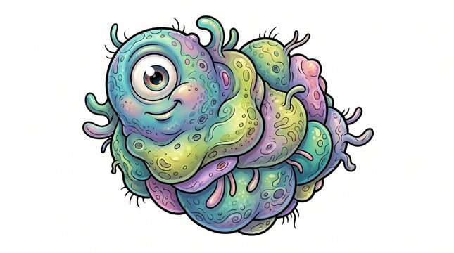Detailed cute cyclops microbe alien monster one eyed bacteria character cartoon vector illustration