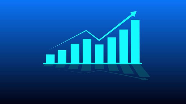 Positive upward bar business graph animation with line shadow effects on transparent background. Indicate success graph chart diagram upward arrow animation