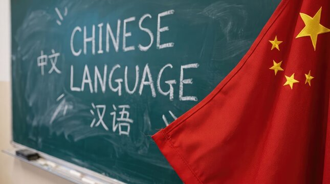 Honoring china's national day with a beautiful display of the national flag alongside the elegant artistry of the chinese language on display