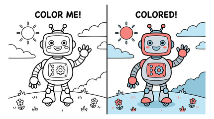 Naklejka premium Engaging robot coloring page for kids a fun and creative activity to spark imagination and artistic expression perfect for all ages