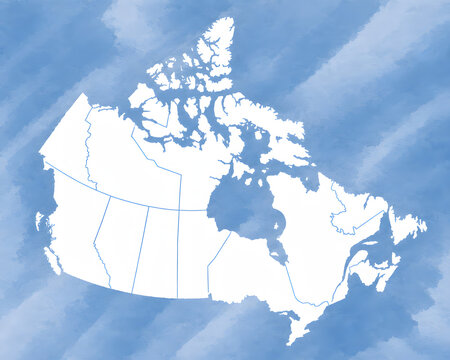 Canada Map with Province and Territory Boundaries on Watercolor Background