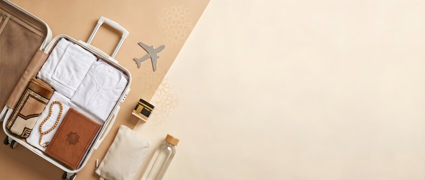 Umrah Hajj Travel Preparation with Ihram and Islamic Essentials