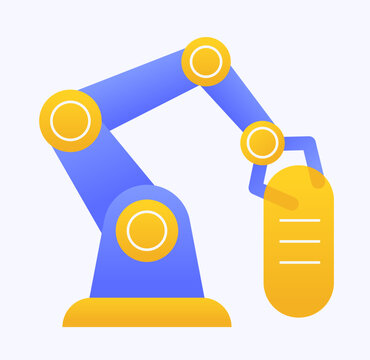 Robotic arm manipulator icon holding details for industrial automation and smart factory. Vector illustration