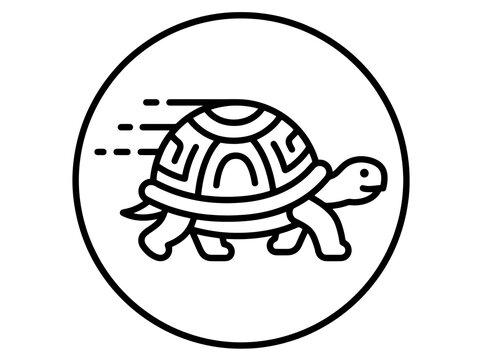 Fast turtle moving quickly inside a circle with motion lines suggesting speed and progress