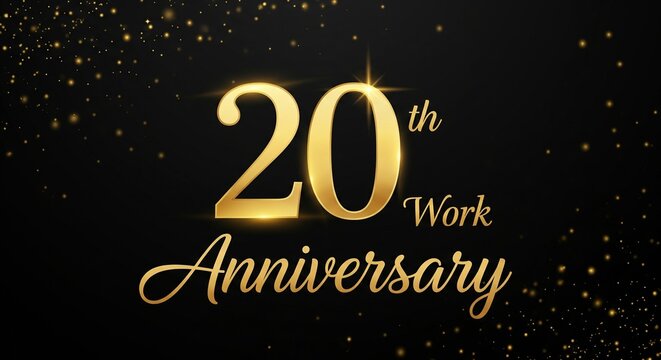 Golden 20th Work Anniversary Celebration with Sparkle and Confetti on Dark Background