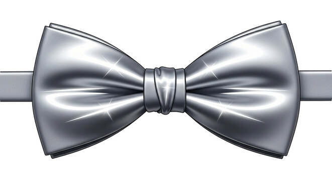 Shiny silver metallic bowtie with sparkling highlights for formal events.