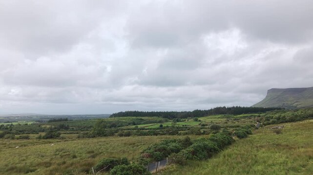 Benbulben and Green Pastures Under Heavy Clouds in Sligo, Ireland